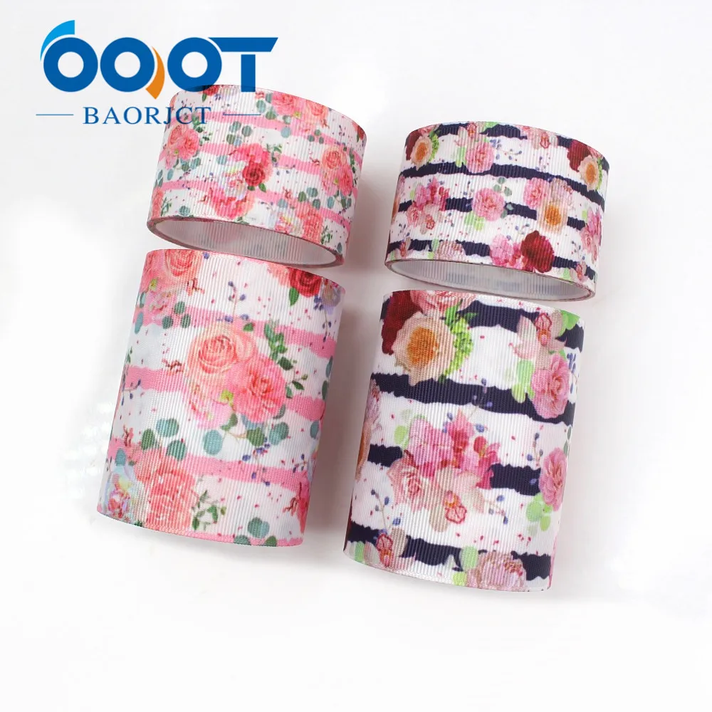 OOOT BAORJCT I-19426-1118 38/75mm 10yards flower Thermal transfer Printed grosgrain Ribbons bow cap accessories and decorations | Дом и сад