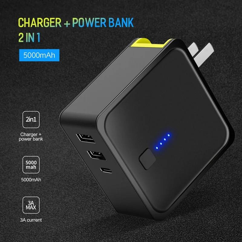 5000 мАч 2 в 1 power Bank с настенным usb зарядным устройством для iPhone 6 7 8 X Xiaomi ROCK
