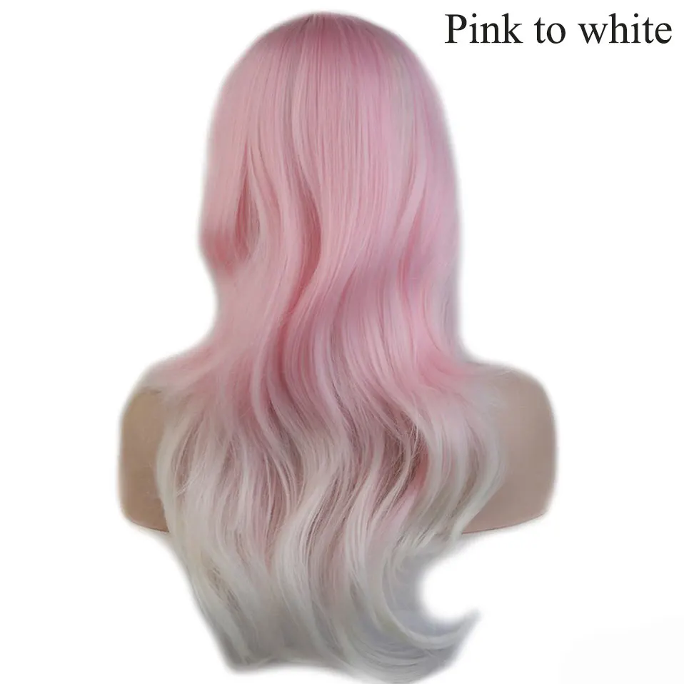 pink white SNOILITE женские длинные свободные волнистые косплей парик коричневый термостойкие волокна натуральные синтетические волосы на голову парик Омбре вечерние для женщин - Цвет: pink white