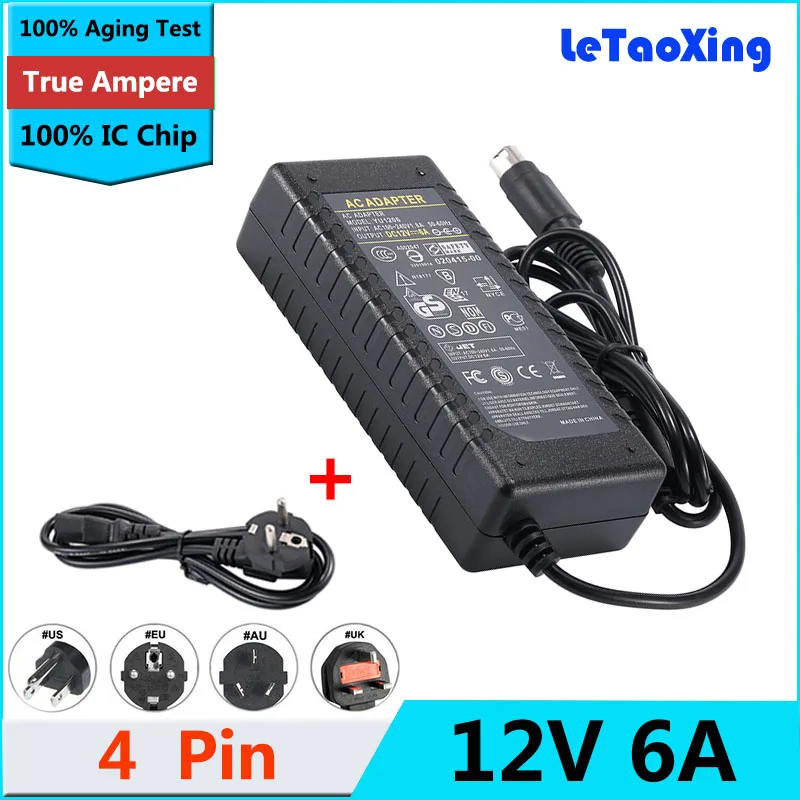 AC DC 12V 6A 4 контактный адаптер питания для ЖК телевизора монитора ноутбука зарядное