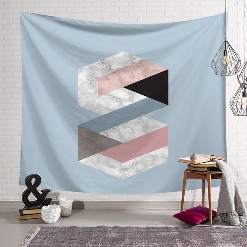 Скандинавский гобелен с геометрическим рисунком розовое золото домашний декор