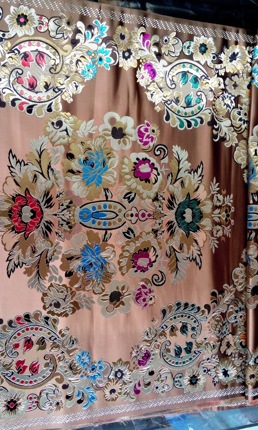 Китайская традиционная полиэфирная ткань 75 см шелковая парча медная задняя