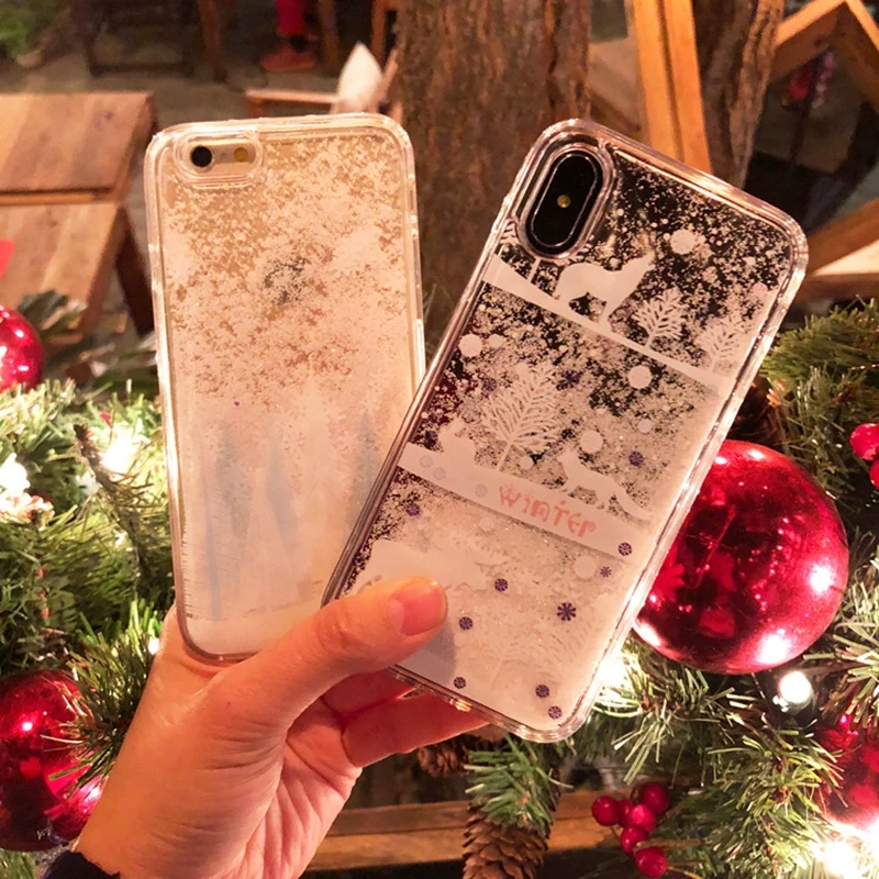 Роскошные Плывун Рождество чехол для iPhone 7 8 плюс Чехол с блестками X Xs Max Xr 6 6s plus |