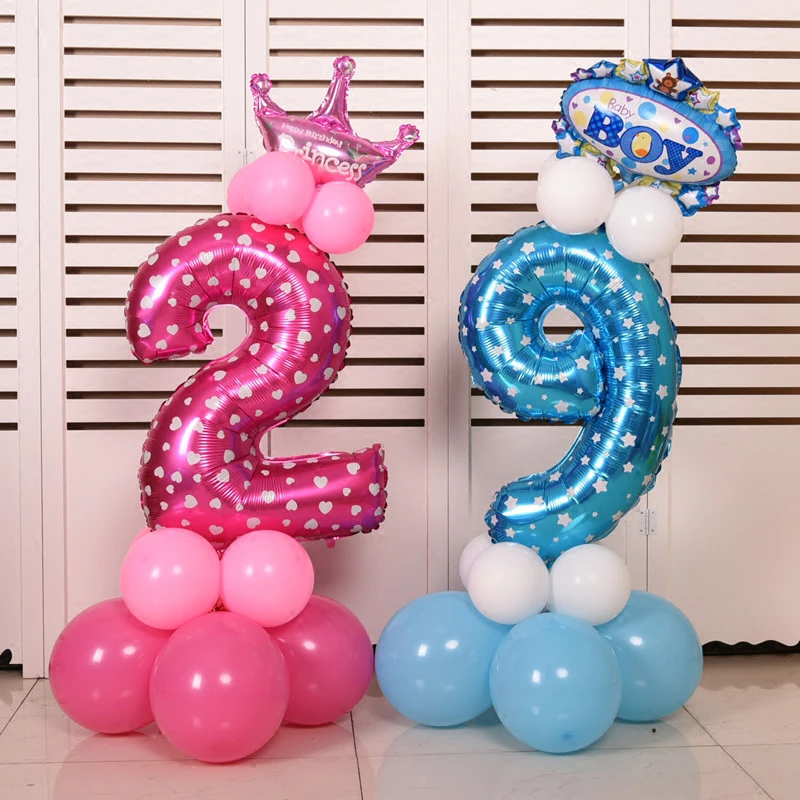 32 дюйма розовый и голубой номер воздушные шары из фольги гелиевые с цифрами - Фото №1