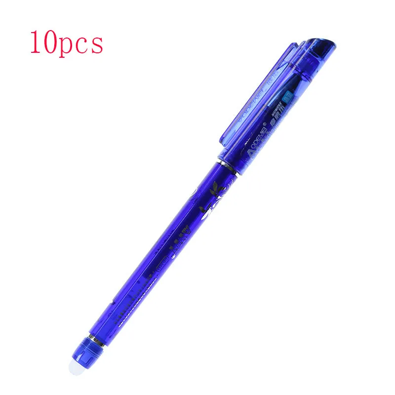 10pcs Business Office Transparent Friction Grind Magic Erasable Pen Plastic Pen 0.5mm Refill Child Student Stationery - Цвет: blue   10pcs