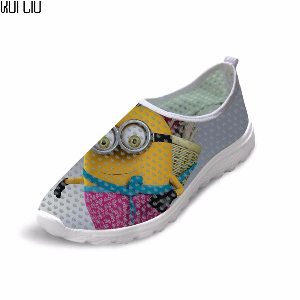 Летняя женская дышащая сетчатая обувь для дома с принтом миньонов женские