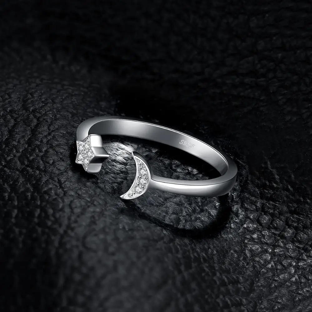 Фото Женское серебряное кольцо с Луной и звездами JewelryPalace, открытое регулируемое кольцо-манжета с кубическим цирконием, 925 пробы №3