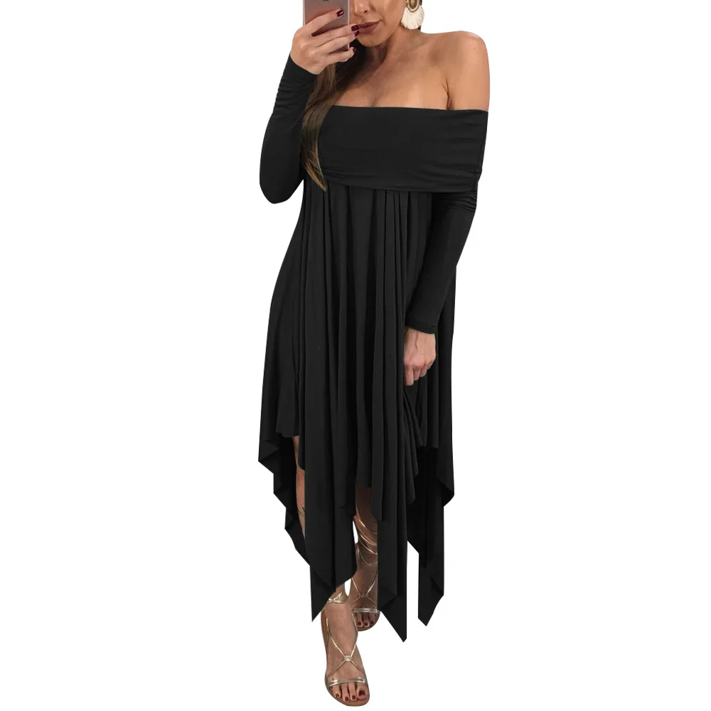 Женское модное асимметричное платье 2017 года с брызгами чистого цвета, без бретелек, неправильной формы, сексуальное, на осень и зиму, с открытыми плечами, на вечеринки.