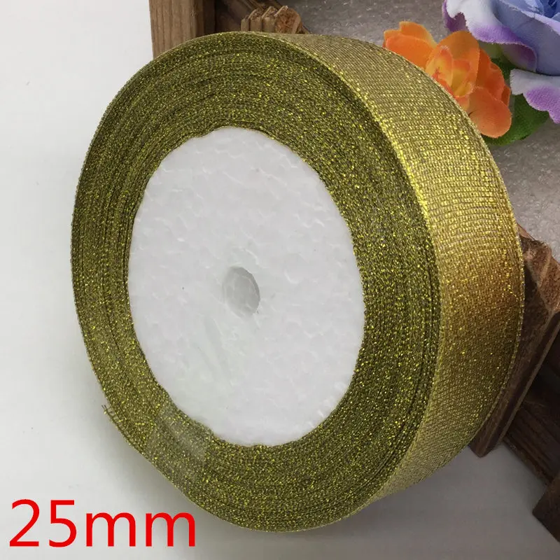 25mm 25 ярдов длинная шелковая атласная лента вечерние свадебные для упаковки подарков Рождество год DIY материал 6-50 мм широкий опционально - Цвет: 25mm
