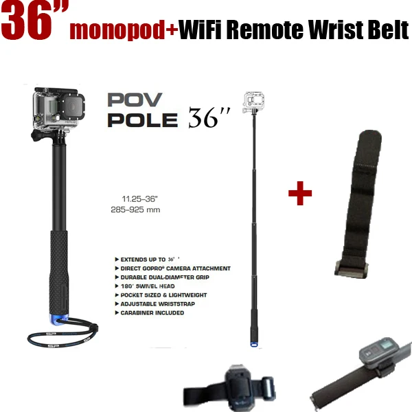 Новая селфи палка монопод gopro 36 ''алюминиевый sj4000 go pro + WiFi наручный ремень для