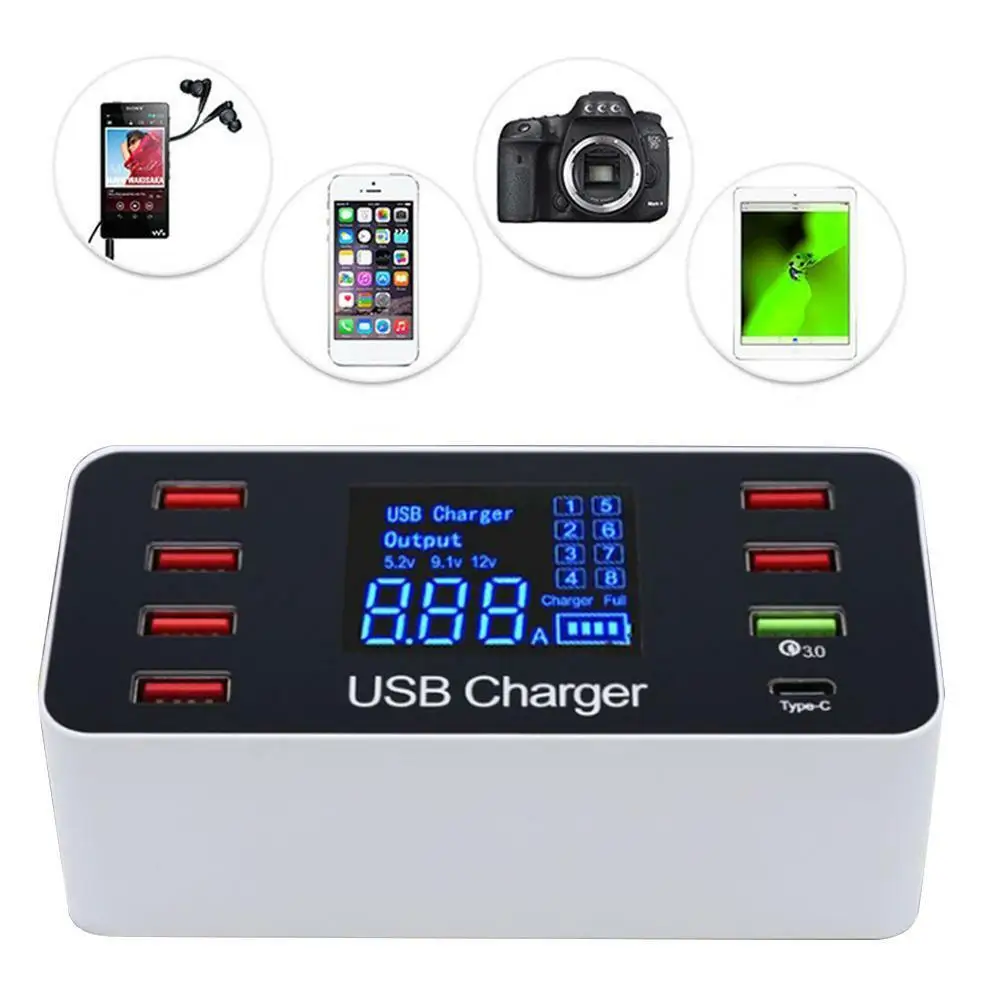 Новое горячее предложение 8 портов USB зарядное устройство lcd цифровой дисплей 40 Вт