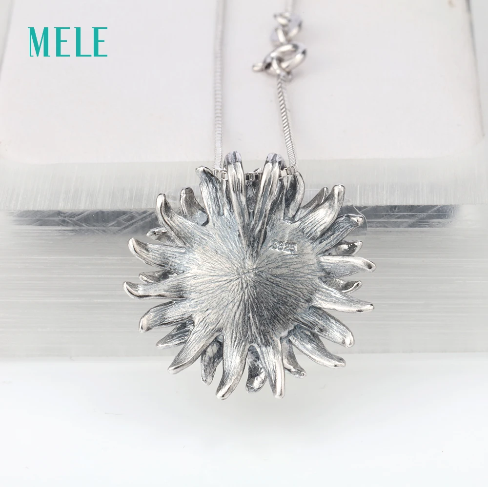 MELE подсолнечника кулон 925 Серебряная подвеска с пренитом и цветком для украшения