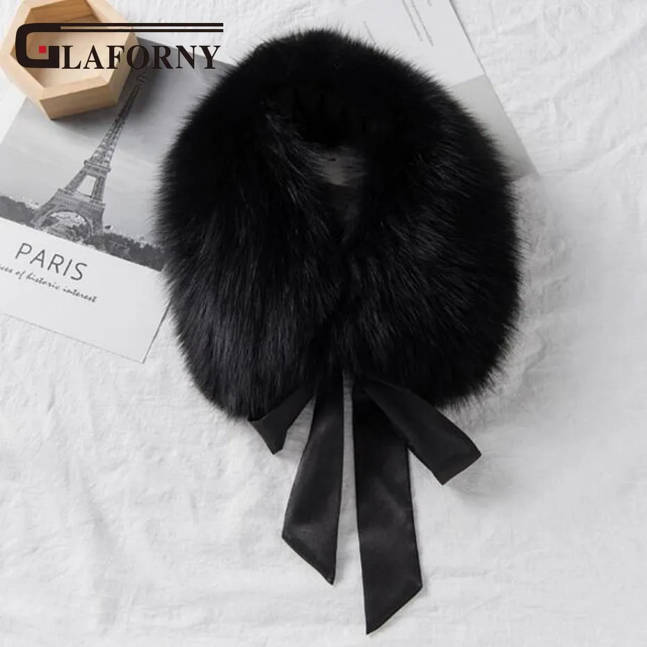 Glaforny 2018 корейские женские меховые ошейники с лентой из натурального меха енота