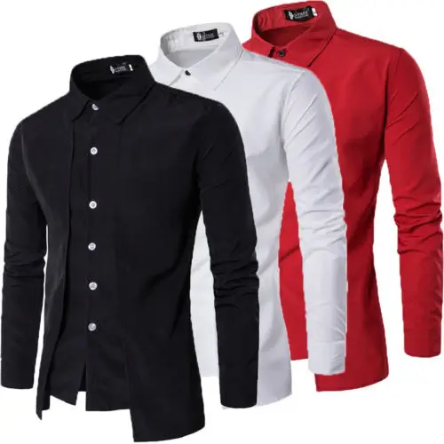 Thefound Горячее предложение мужские рубашки с длинным рукавом Slim Fit однотонные Urban