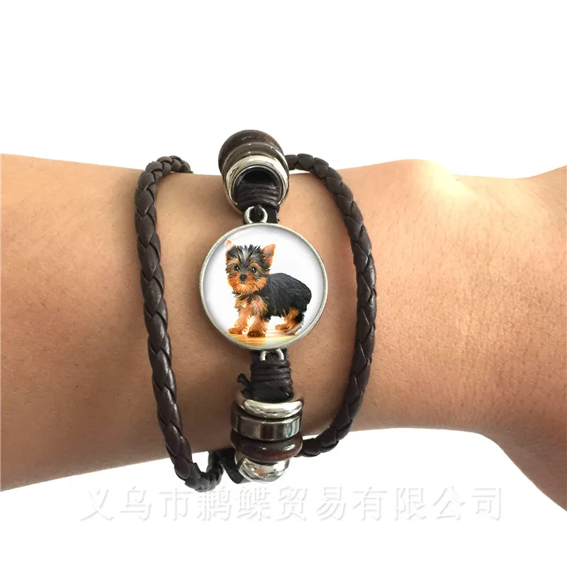 

Agile Dog Bracelet French Bulldog Cocker Spaniel Look Like Cute Cuddly Black/Brown Leather Bangle Glass Dome Men Women Jewelry