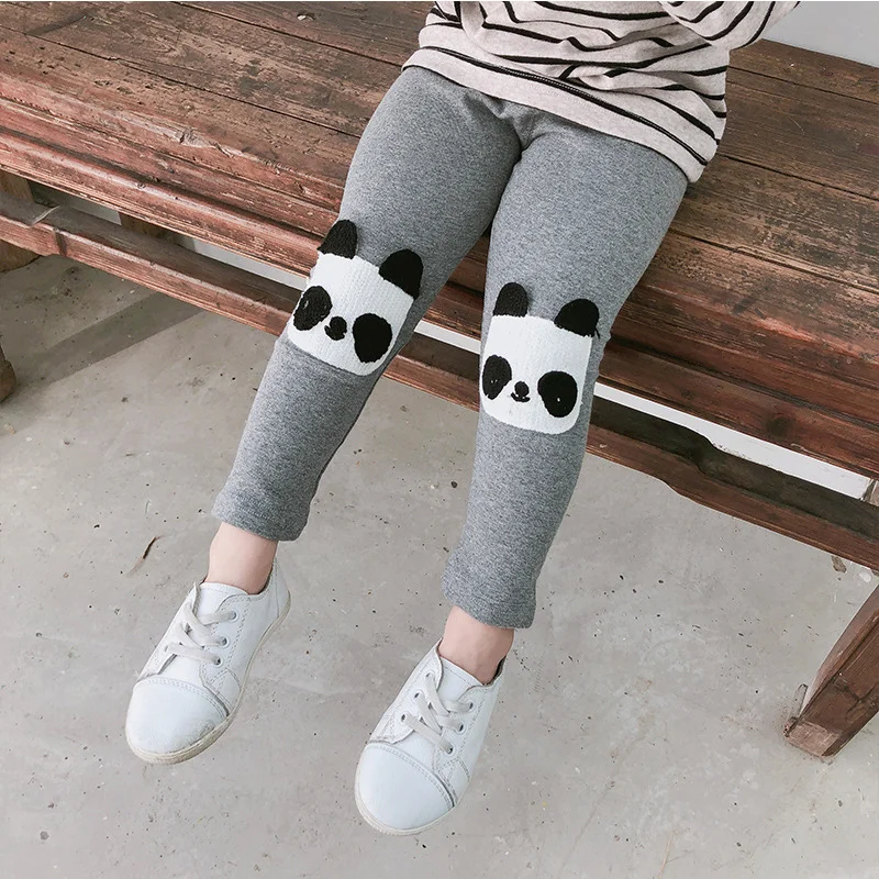2019 Baby Girls Clothes Cartoon Panda Leggings Cotton Child Pants for Girl Grey Black Kids Teenager Trousers Warm | Детская одежда и