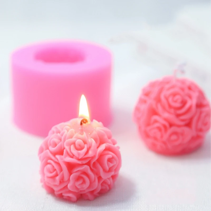 

3D Silicone Rose Candle Mold DIY Flower Ball Aromatherapy Handmade Soap Molds Wax Gypsum Mould Form Candles Making Supplies