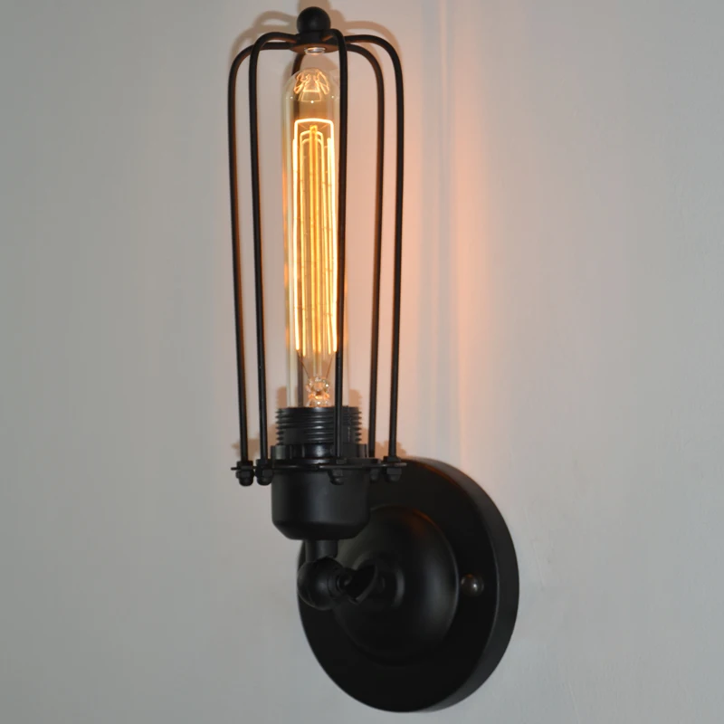 Длинные клетки бра лофт E27 Базы Эдисон светильник из кованого железа деревенский