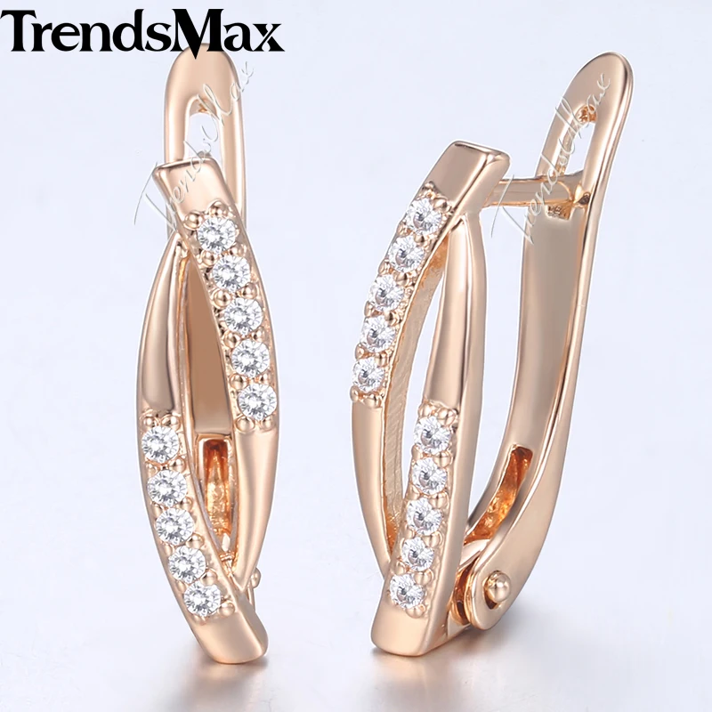 Trendsmax, женские серьги-гвоздики, удлиненные овальные CZ 585, розовое золото, серьги для женщин, модные женские ювелирные изделия, подарок, Прямая поставка, KGE179