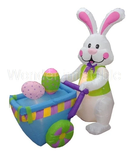 

8ft Cute Lighted Inflatable easter Bunny for Festival decoration/Inflatable Bunny Pushing Cart with Eggs for Decoration