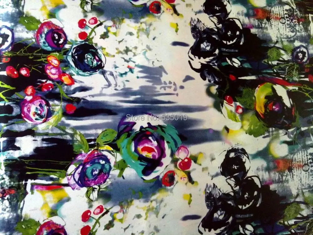 Ткани из тяжелого шелка 19 мм с принтом чернил и цветов | Дом сад