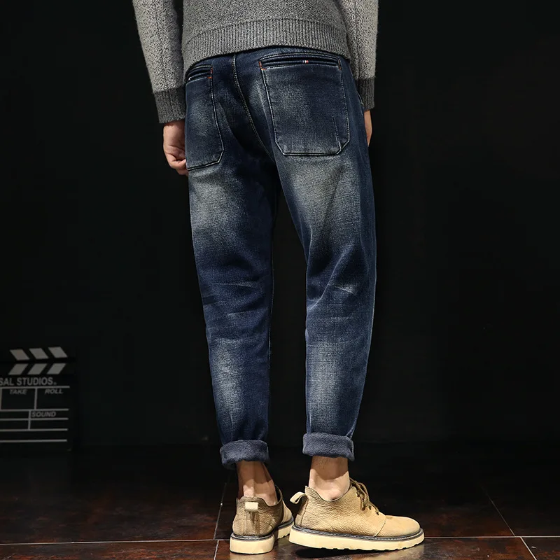 

New Brand Mens Winter Stretch Thicken Jeans Warm Fleece High Quality Denim Biker Jean Pants Trousers Size 28-42 Hot Sale