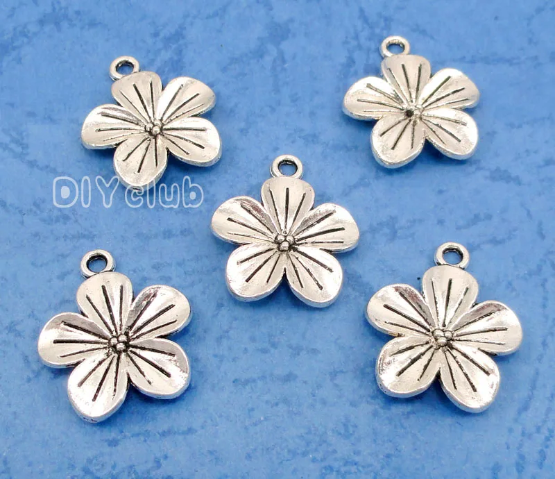 

40pcs-Antique Silver Flower Charm Pendant 23x19mm