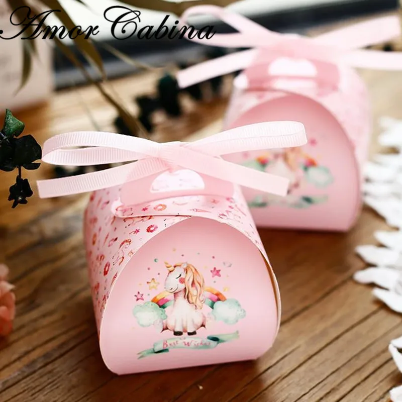 

50 шт. креативный мультфильм розовые конфеты единорог коробка Свадьба как Bomboniera день рождения подарок коробка для шоколада конфет сумка