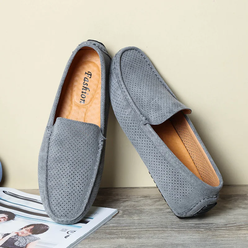 

ALCUBIEREE Summer Mens Breathable Mesh Loafers Suede Leather Moccasins Male Casual Slip-on Flats Driving Shoes Chaussures Hommes