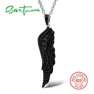 Женская подвеска из серебра 100% пробы с черной шпинелью и крыльями ангела