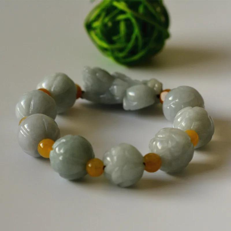 Браслет из натуральной кожи ручной работы резная Лотос PIXIU с круглыми бусинами