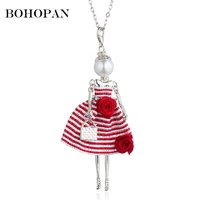 elegant doll necklace for women stripe dress rose design alloy crystal pendants necklaces fashion jewelry girl gifts accessories