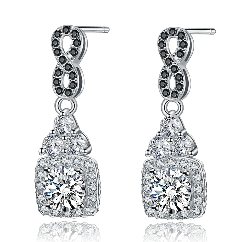 

Black Awn Classic Silver Color Fashion Jewelry Trendy Engagement Earrings for Women Female Wedding Earrings TT152