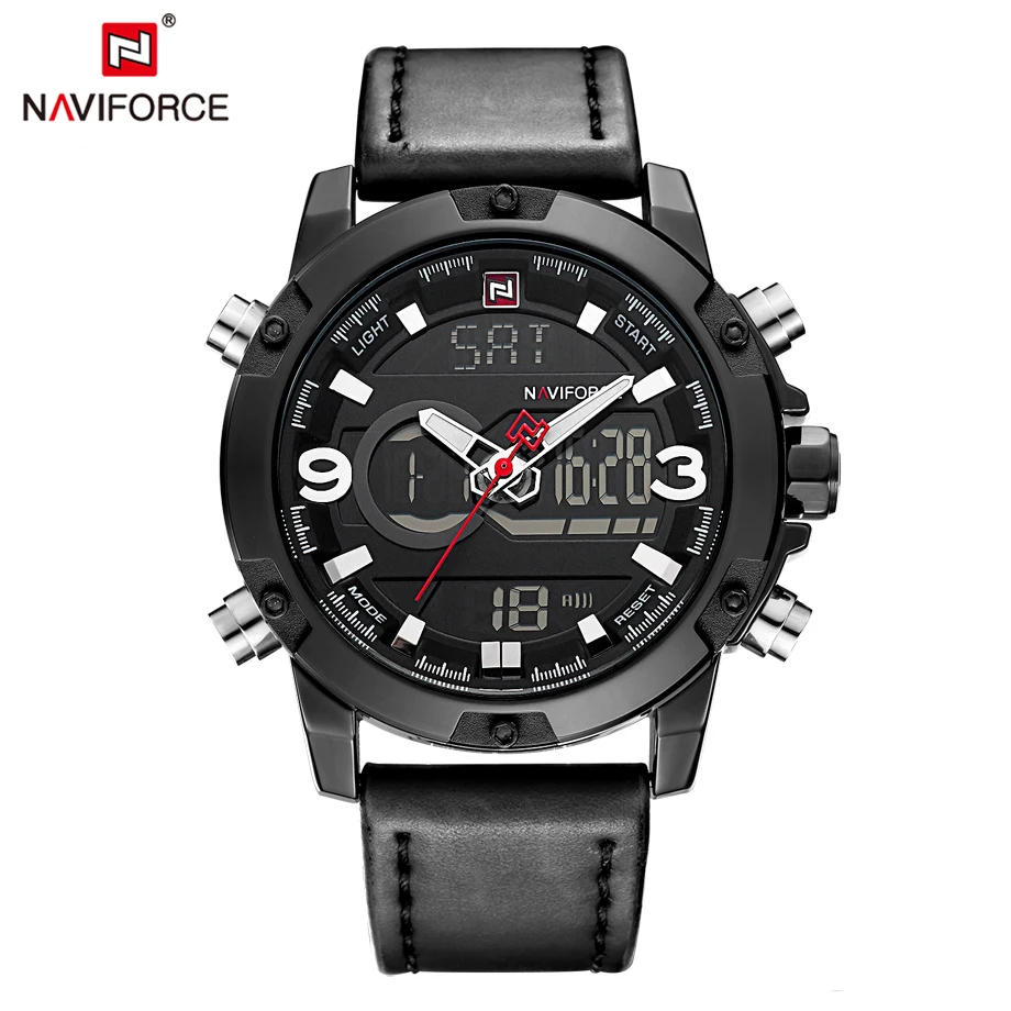 NAVIFORCE кожаные часы Мужские Аналоговые кварцевые наручные модные спортивные