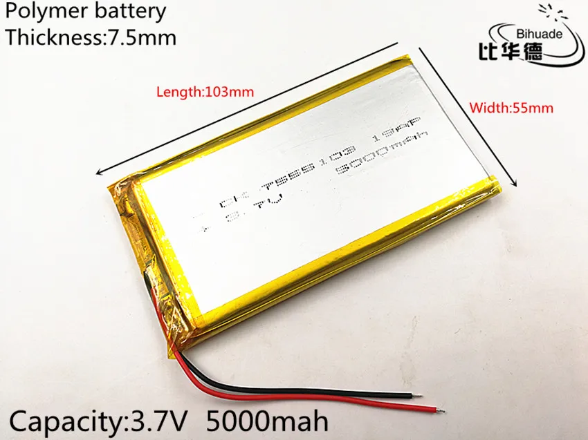 7555103 3.7V 5000mAh Polymer Lithium Li-Po Rechargeable Battery For GPS | Электроника