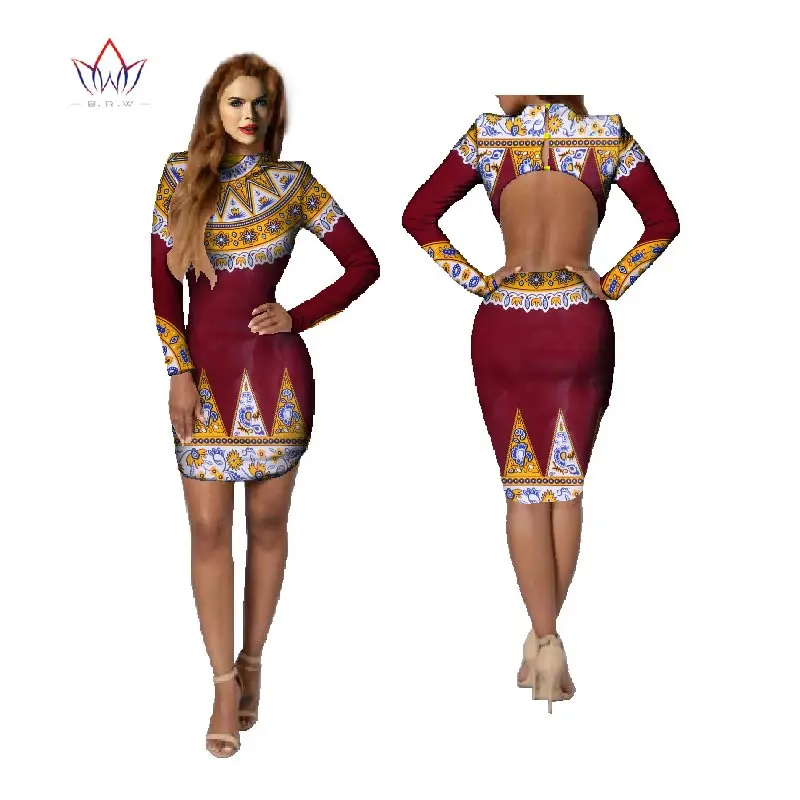 

African Women Dresses Dashiki Women Dress Long Sleeve Knee-Length Women Bazin Dress African Print Clothing Plus Size 6XL WY539