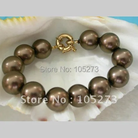 

Stunning 8inch AA 14MM Round Coffee Sea Shell Pearl Bracelet Nice Girl's Women's Jewelry Wholesale New Free Shipping