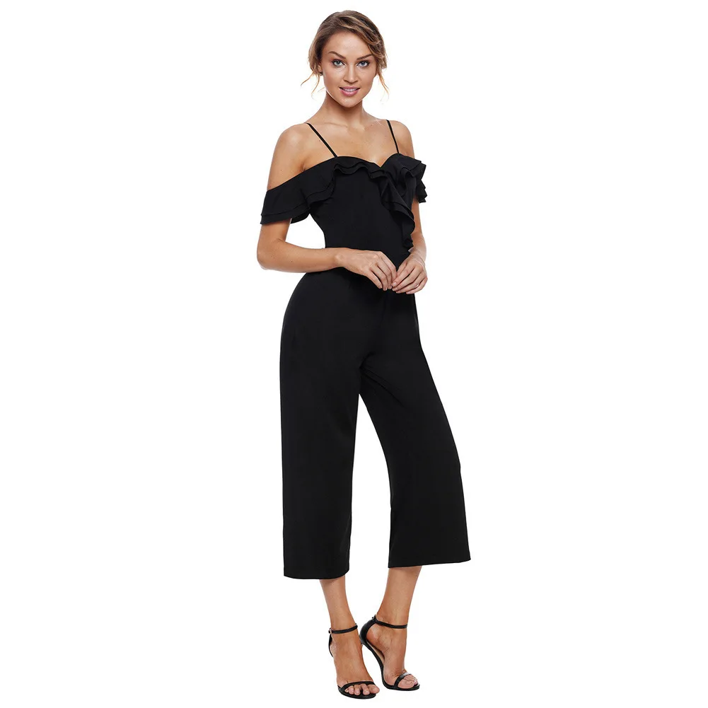 Summer New Pattern Solid Color Tube Top Short Sleeve Contain Pocket Back Zipper Leisure Time Black Jumpsuit | Женская одежда