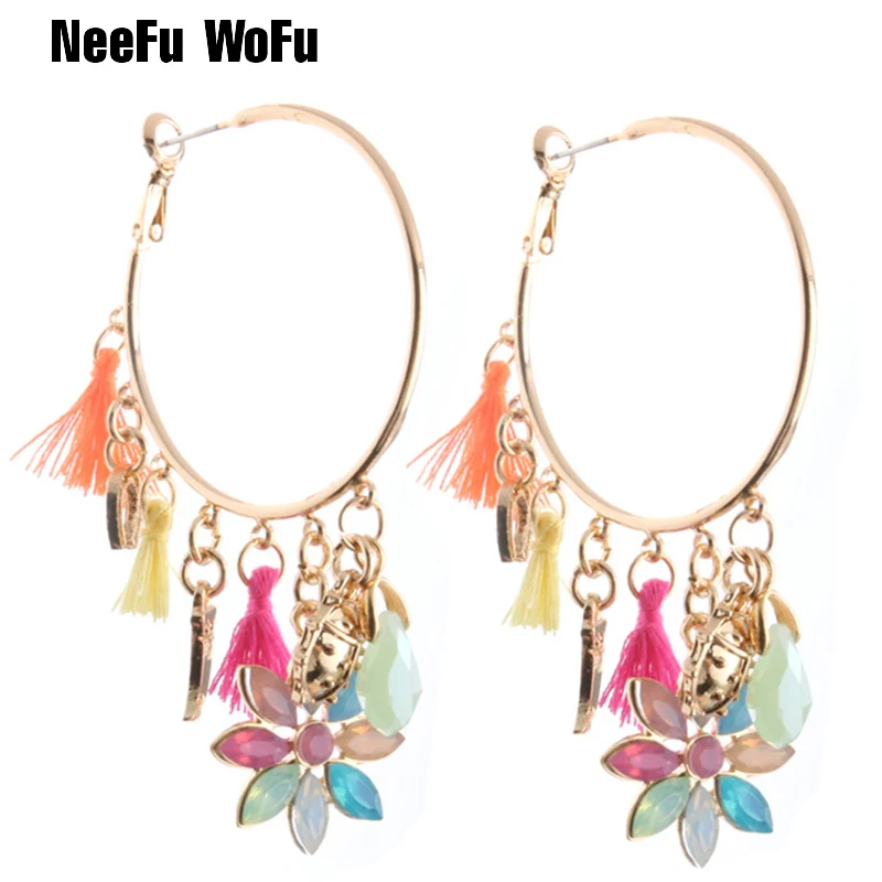 Висячие серьги NeeFu WoFu с крестом брендовые кисточками и кристаллами Мария большие