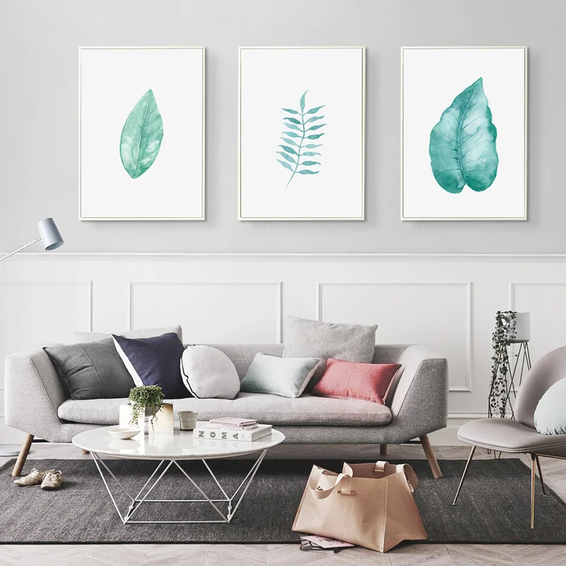 Простой светло-зеленый акварельный растительный лист а4 картина маслом холст