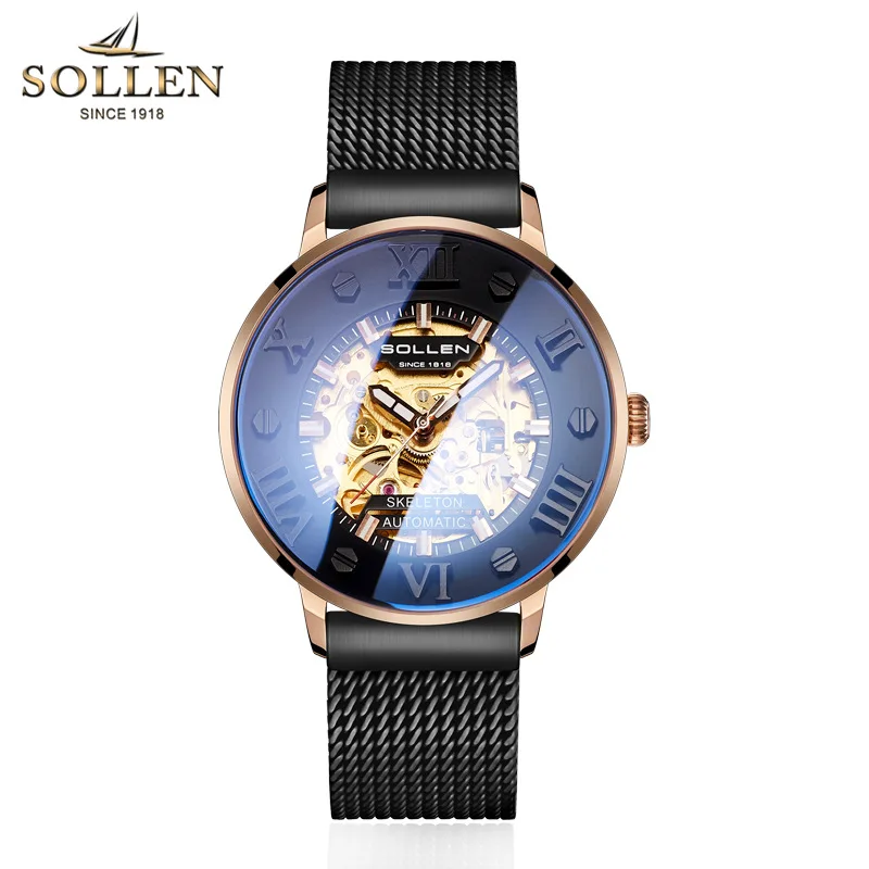 Механические часы Skeleton Tourbillon мужские классические автоматические из кожи