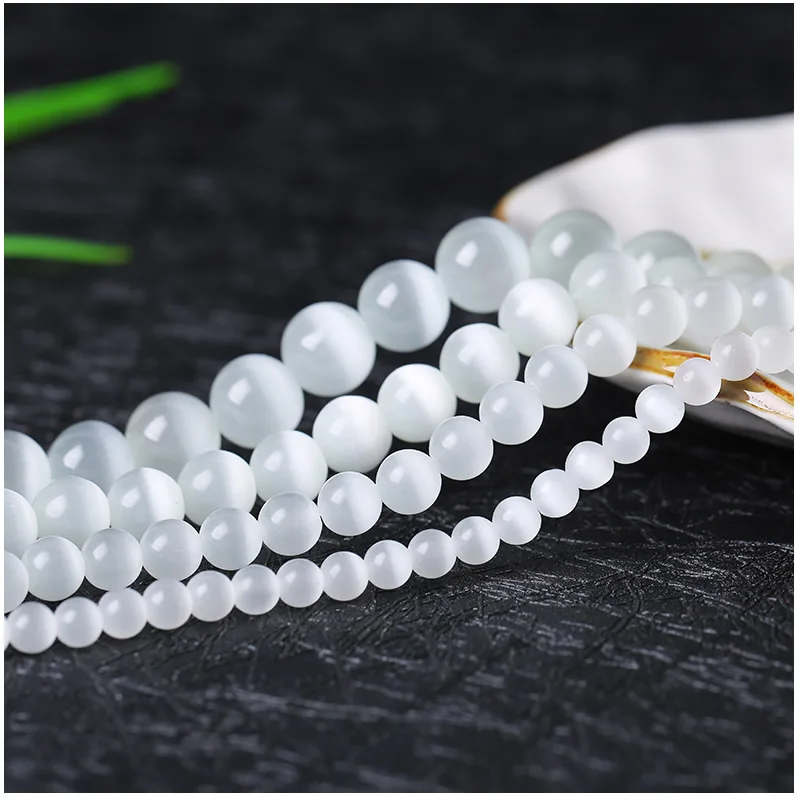 4/6/8/10/12mm stylish natural white glassy cat-eye stone pine beads fit for DIY women's bracelet necklaces