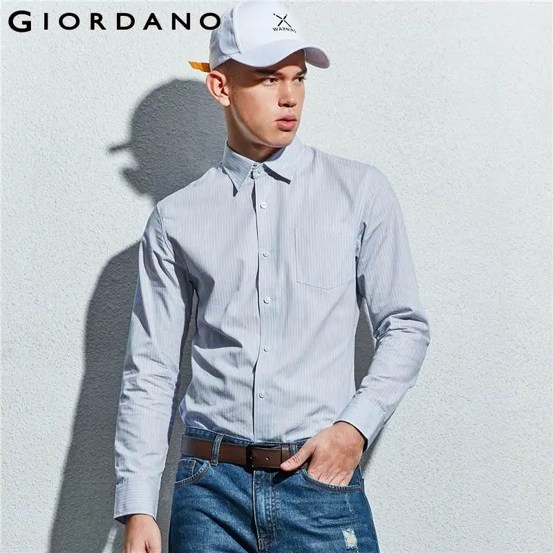 Giordano Мужская Повседневная рубашка Брендовые мужские рубашки с длинным рукавом |