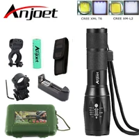 anjoet a100 hunting set tactical flashlight cree xm l2 zoomable torch led waterproof flash light for 18650 rechargeable battery