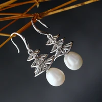 100%925 sterling silver with natural pearl earrings fashion multilayer three dimensional tassel silver earrings