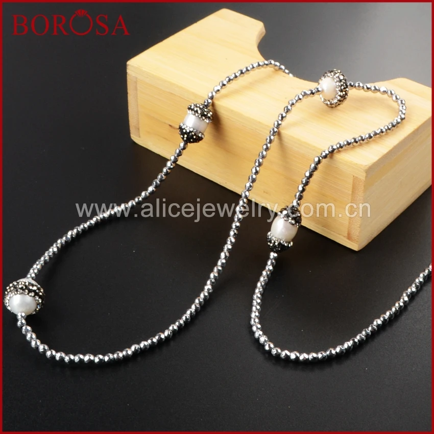 BOROSA Four натуральное жемчужное ожерелье проложить цирконы с серебряными бусинами