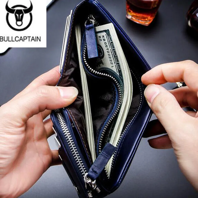Кошелек BULLCAPTAIN мужской короткий тройного сложения на молнии модный бумажник из