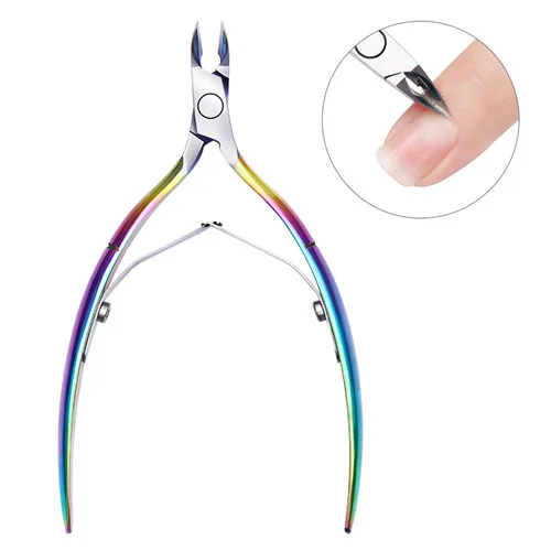 Cuticle Scissor Ногтей кутикулы Pusher Нержавеющая сталь Радуга для снятия Clipper Нипер ножницами Вилы Маникюр Титан педикюр Дизайн ногтей Макияж инструмент - Цвет: Cuticle Scissor