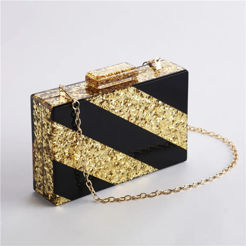 Gold Black Классические клатчи в полоску Женский акриловый клатч бахрома через плечо вечерние сумки Геометрическая сумка милые кошельки сумки Роскошная Наплечная Сумка - Цвет: Gold Black