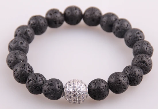 

MOODPC Hot Sale Jewelry Micro Zircon Pave Ball Black Lave Stone Bracelet